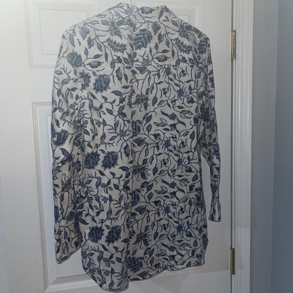 EUC Rachel Zoe Linen Shirt Floral Small Collared Button Down 100% Linen boho - Picture 6 of 7